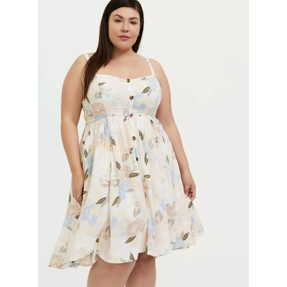 Torrid Pink Floral Smocked Knee Length Dress